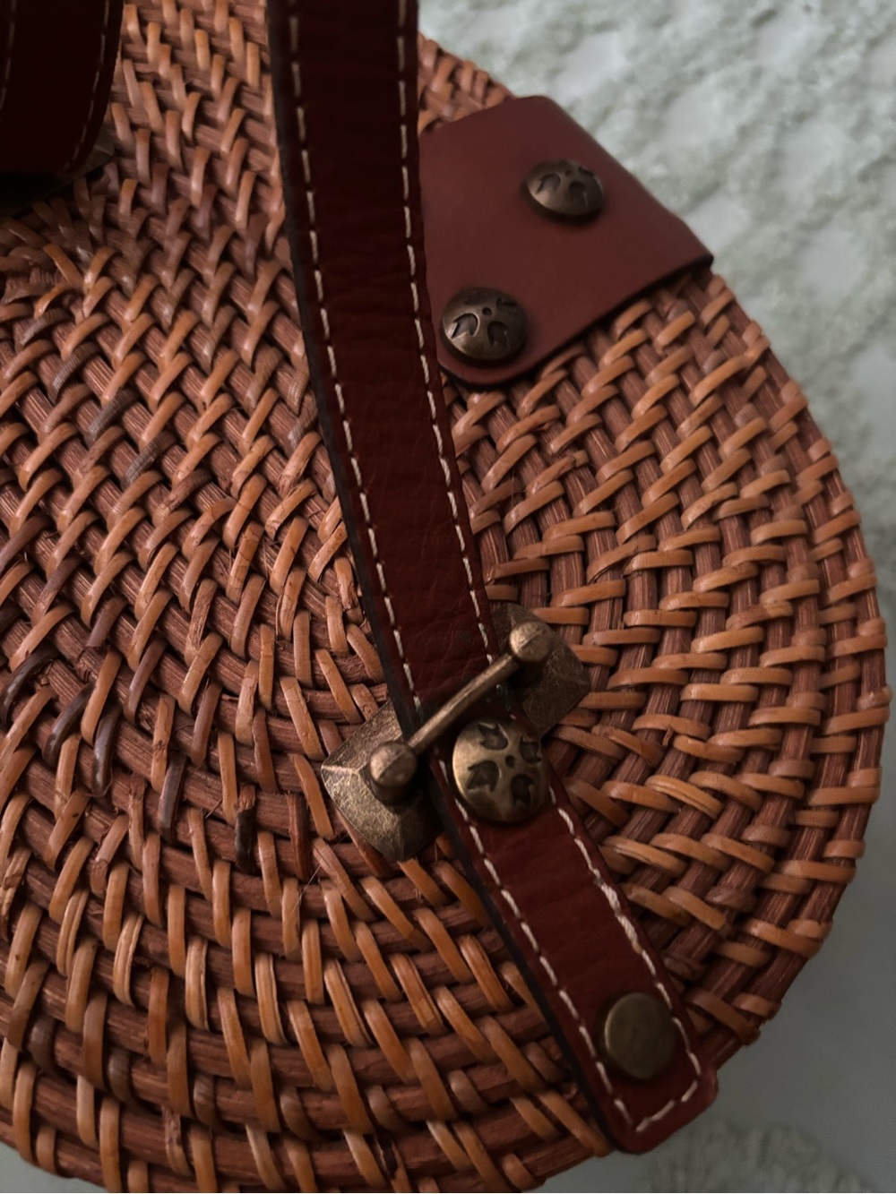 Patricia Nash Wicker/ Woven Bucket Bag with Brown Leather Trim | EUC - Picture 3 of 4